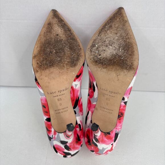 Kate Spade Pump Heels Size 8.5  Licorice Pink Floral Leather Pointed Toe Italy - Picture 6 of 8